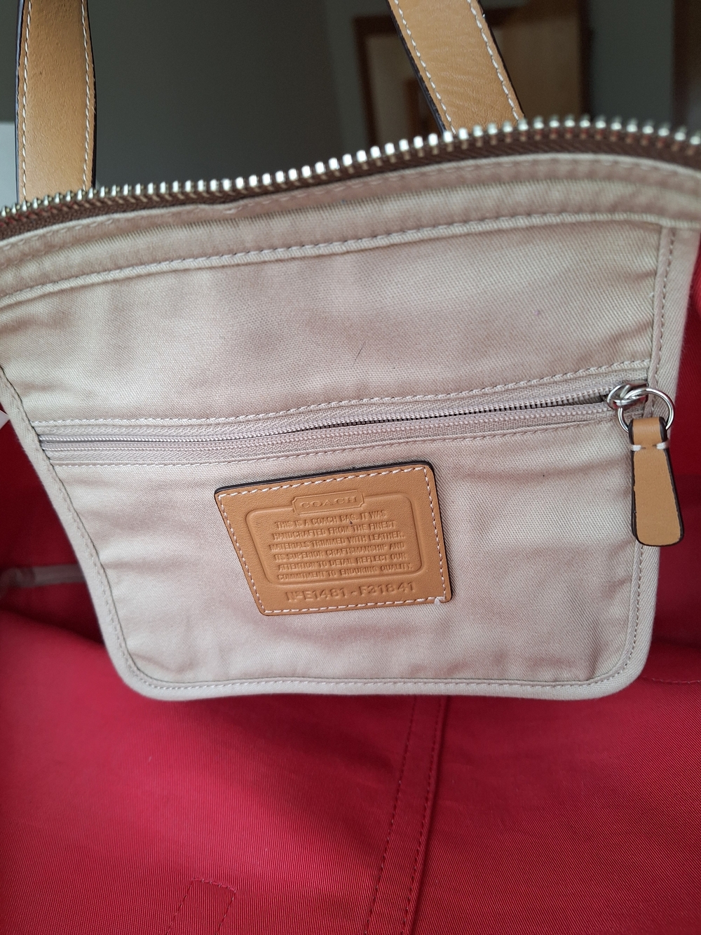 Coach Hadley Signature Zip Satchel Tote Bag with Leather Trim Laptop Shoulder - Picture 13 of 17
